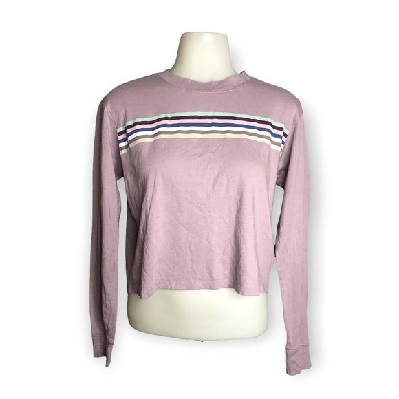 American Eagle | Purple Cropped Long Sleeve Top Colorful Stripes on front - Picture 3 of 8